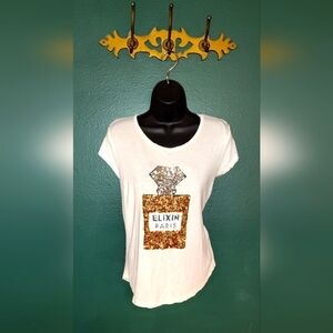 H&M Ivory Elixir Sequin Paris T-Shirt Size Lg